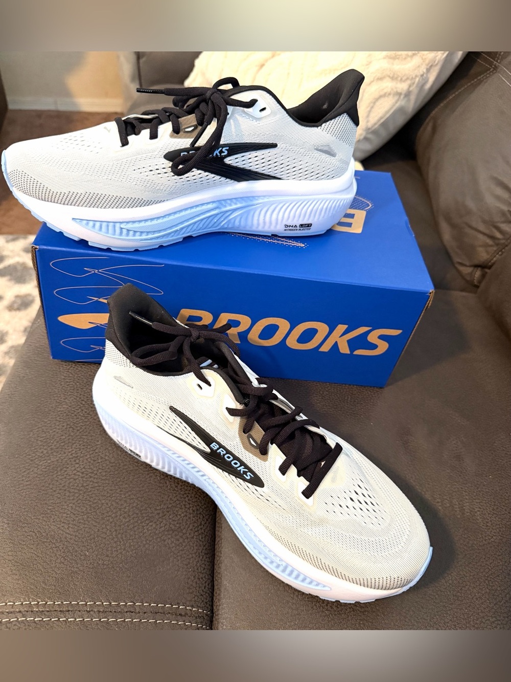 Brooks Ghost 18 Neutral Running Shoes in White Blue and Black